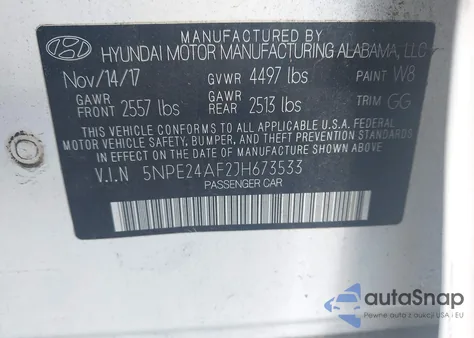 2018 Hyundai Sonata Se z USA, uszkodzony, nr VIN 5NPE24AF2JH673533